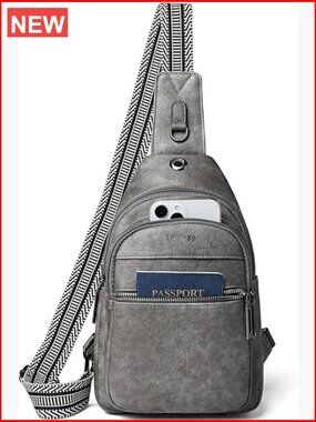 Faux Leather Sling Bag Crossbody Backpack Fanny Pack Chest Bag Purse